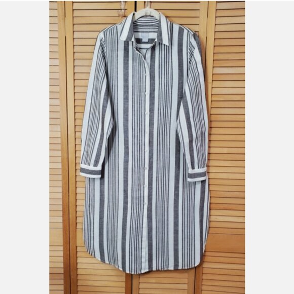 Chico's Linen Blend Stripe Maxi Shirt Size 1 (8-10) - Picture 7 of 11